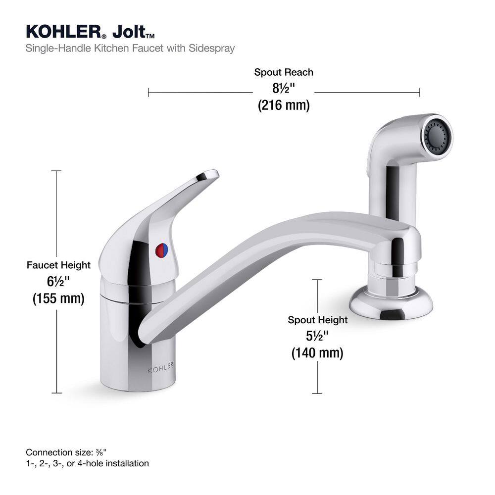 KOHLER Jolt Single Handle Standard Kitchen Faucet with Pull Out Spray Wand in Polished Chrome 30614-CP