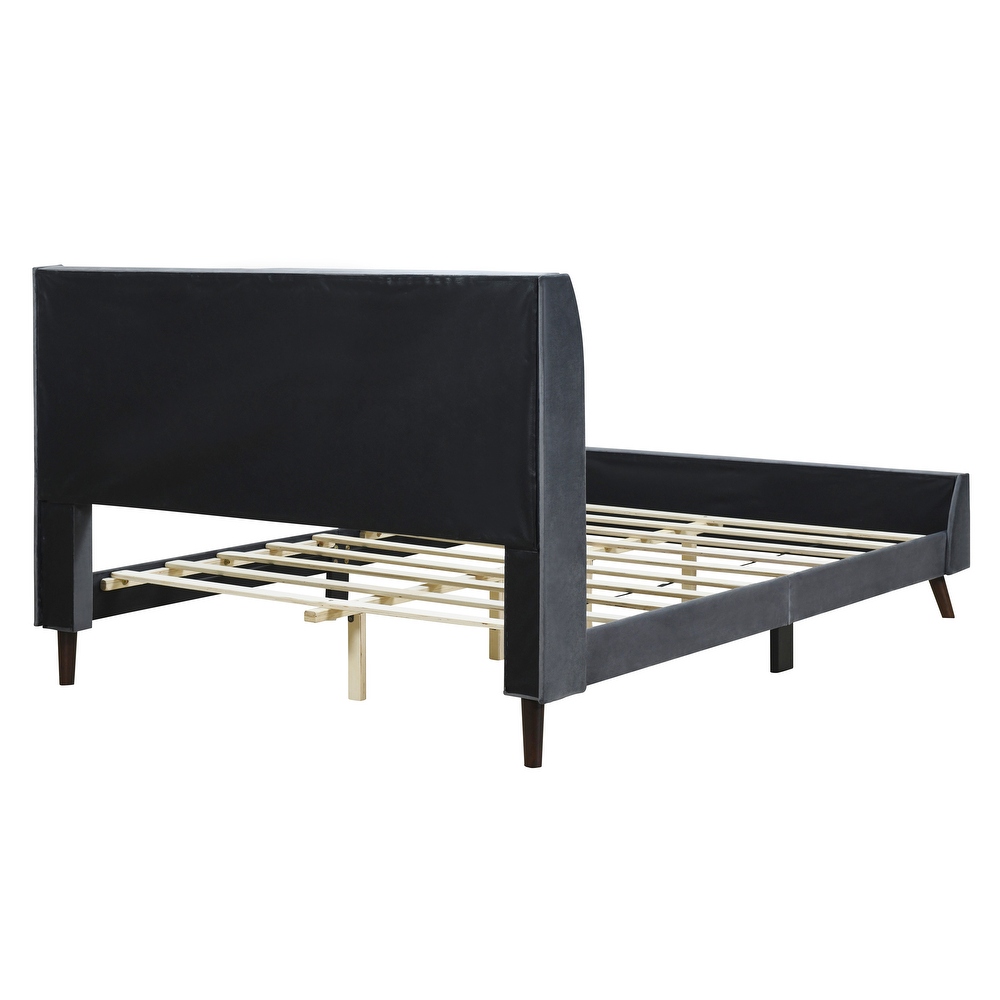 Velvet Upholstered Wingback Bed Frame 3 dimension Structure Footboard