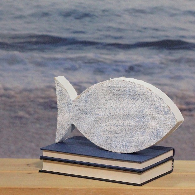 Northlight 10 6 Cape Cod Inspired Table Top White And Blue Fish Decoration