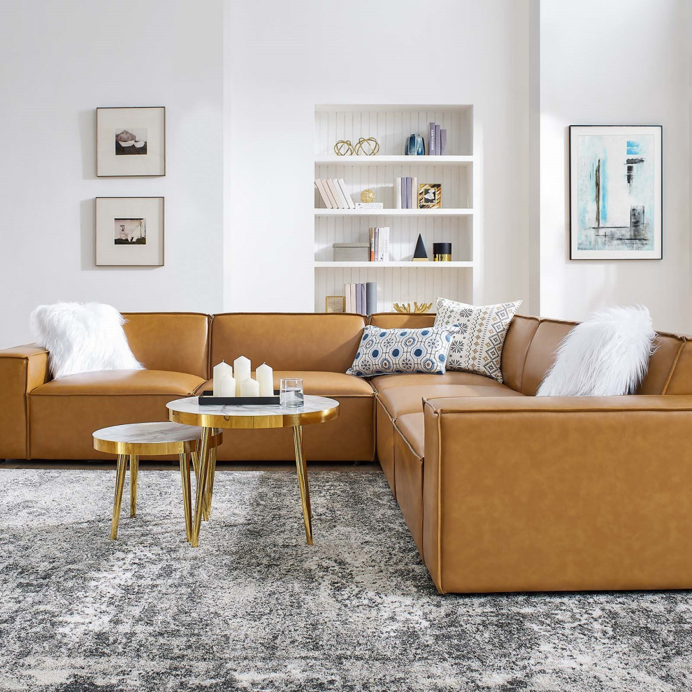 Sectional Sofa Set  Faux Vegan Leather  Tan  Modern  Living Lounge Hospitality   Contemporary   Sectional Sofas   by House Bound  Houzz