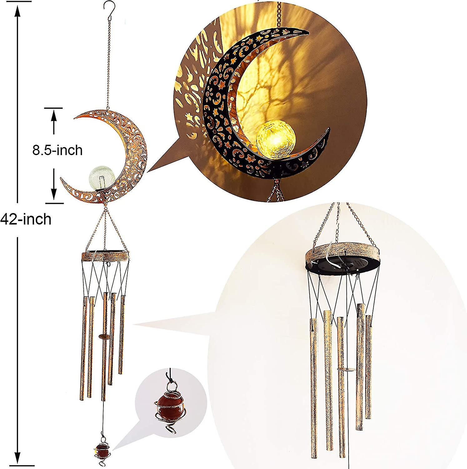 2-pack Solar Moon Light Wind Chime Metal Crack Glass Garden Decoration Gift