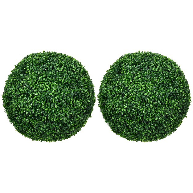 Homcom Artificial Boxwood Topiary Trees Balls Set Of 2 Potted Indoor Outdoor Fake Plants For Home Office Living Room Decor