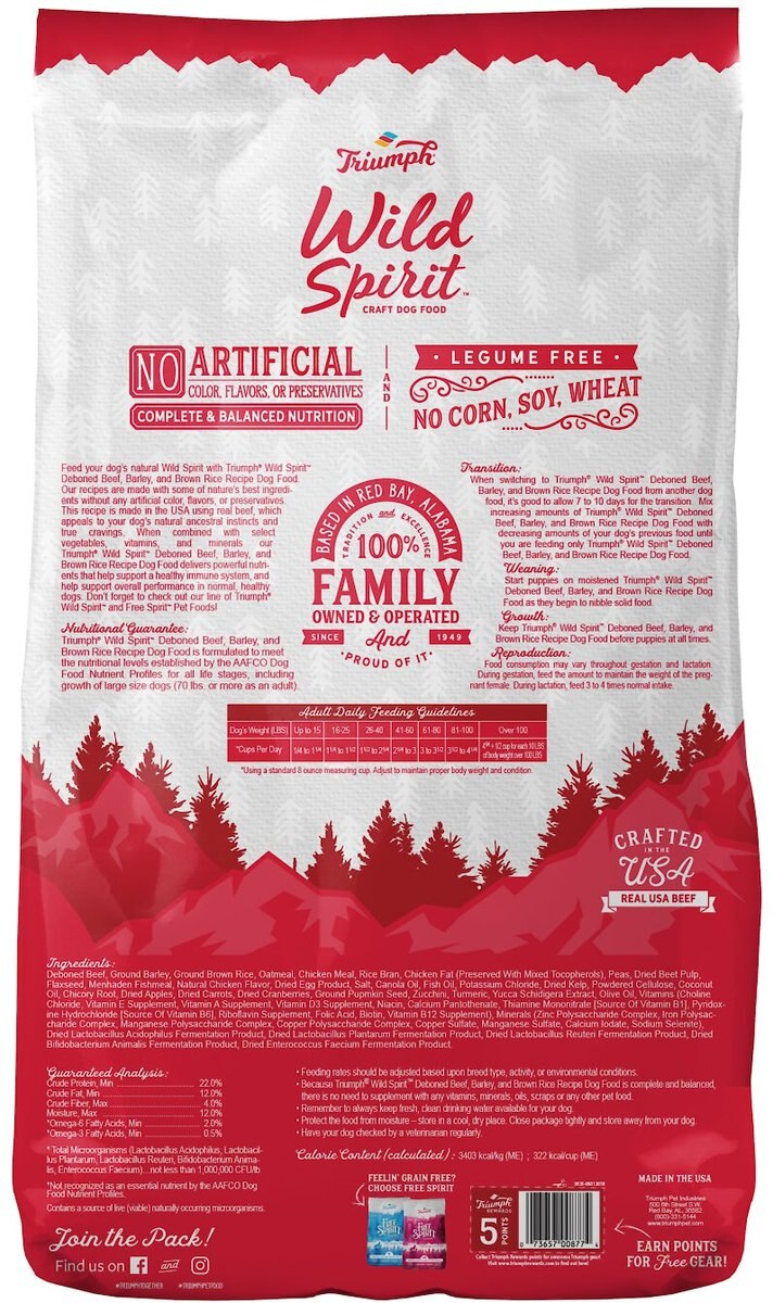 Triumph Wild Spirit Deboned Beef， Barley and Brown Rice Recipe Dry Dog Food