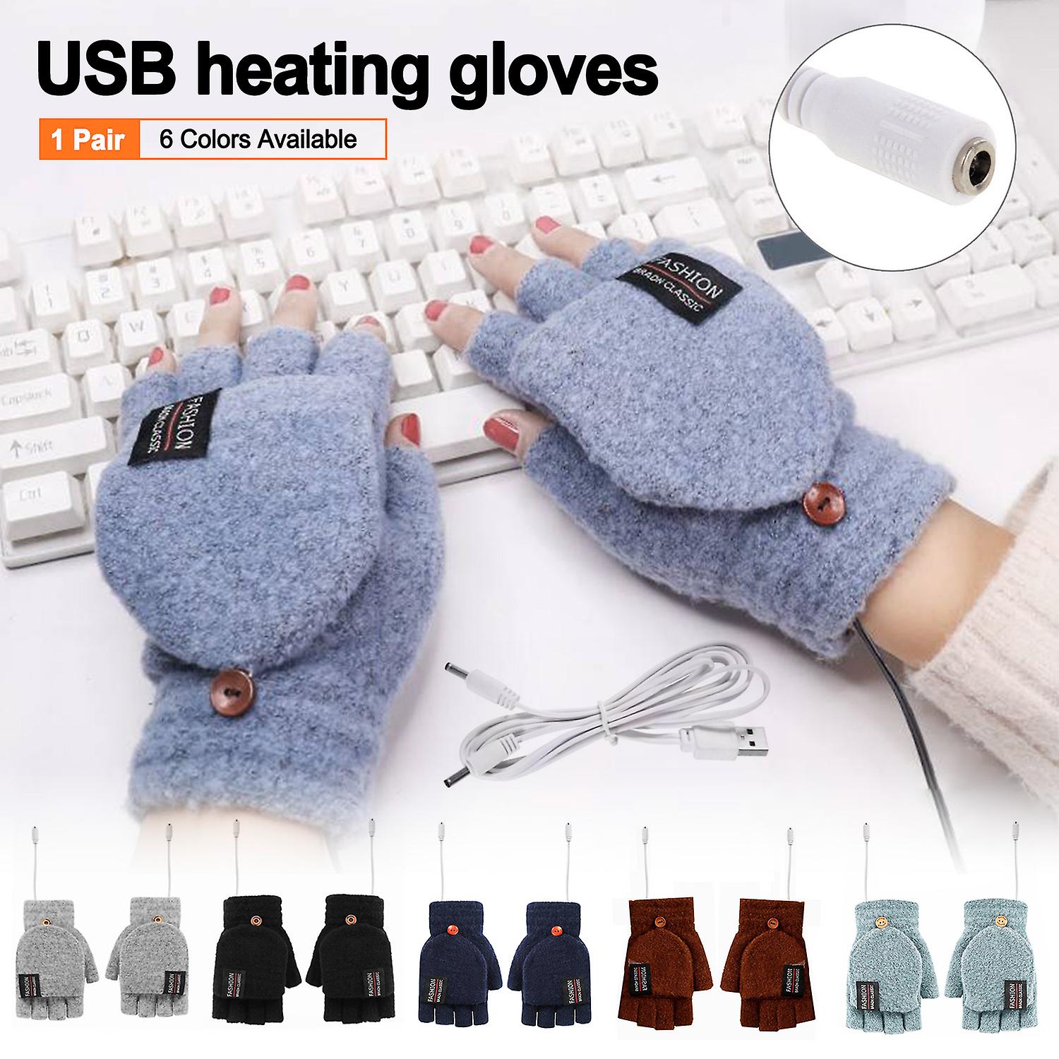 1pair Winter Office Usb Heating Warm Gloves Heated Pad Cycling Gloves Half Finger With Cover 5v Power Supply 40-50