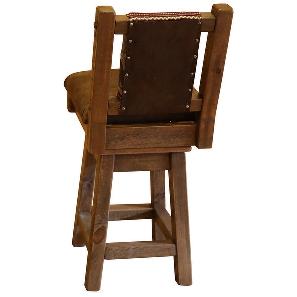 Farmhouse Timber Peg Swivel Upholstered Barstool with Back