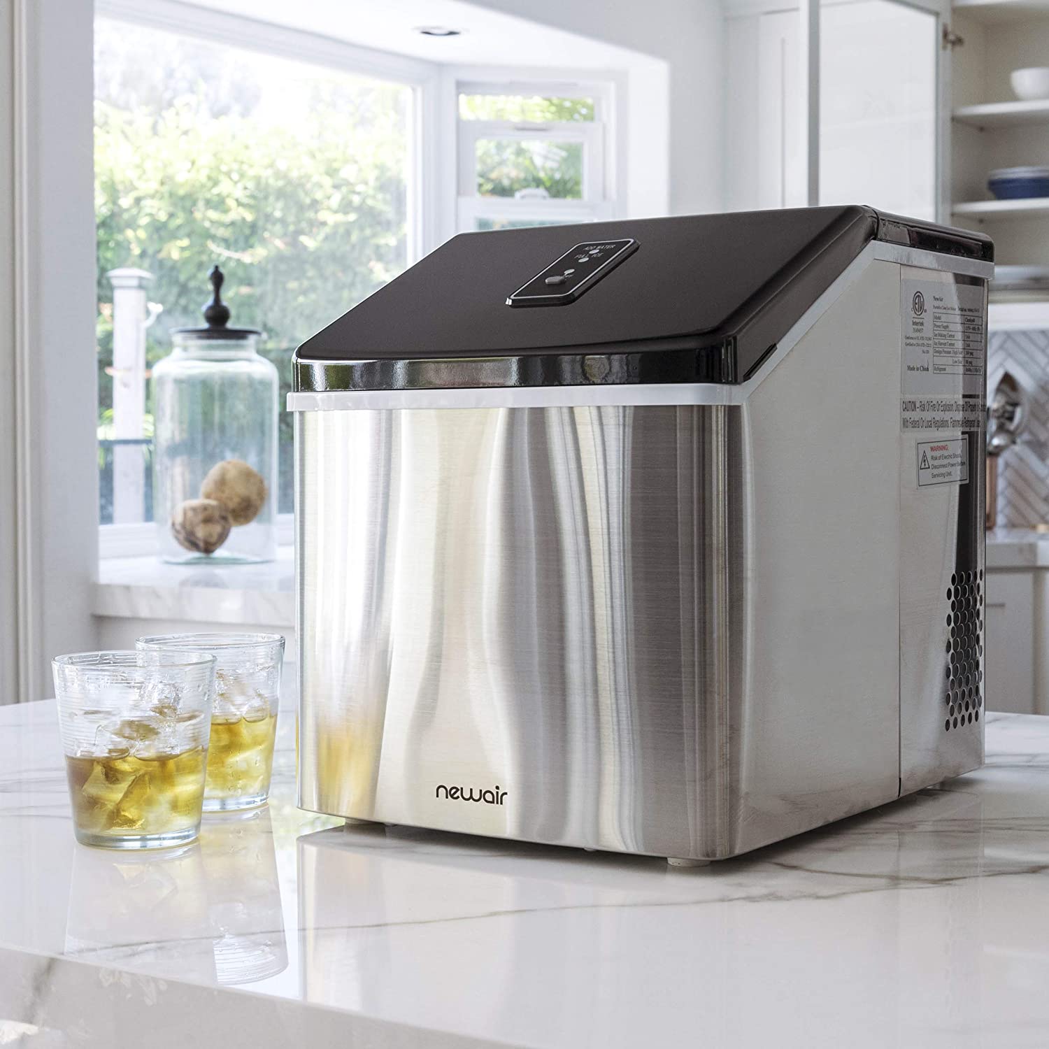 NewAir Clear Ice Cube Maker Machine 40 lbs. of Ice in 24 Hours, Portable Design in Stainless Steel