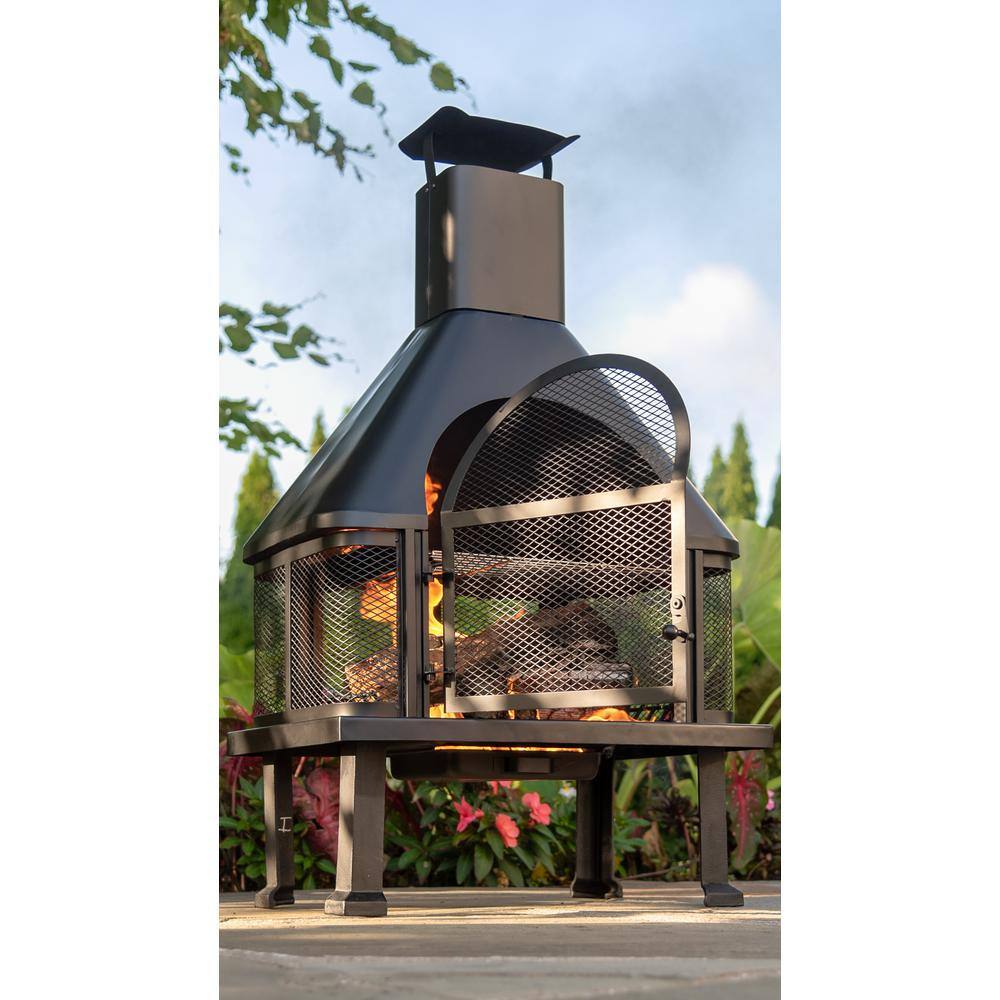 Endless Summer 45 in. H Steel Wood Burning Outdoor Fireplace with Chimney and Included Wood Grate and Cooking Grate WAF1013C