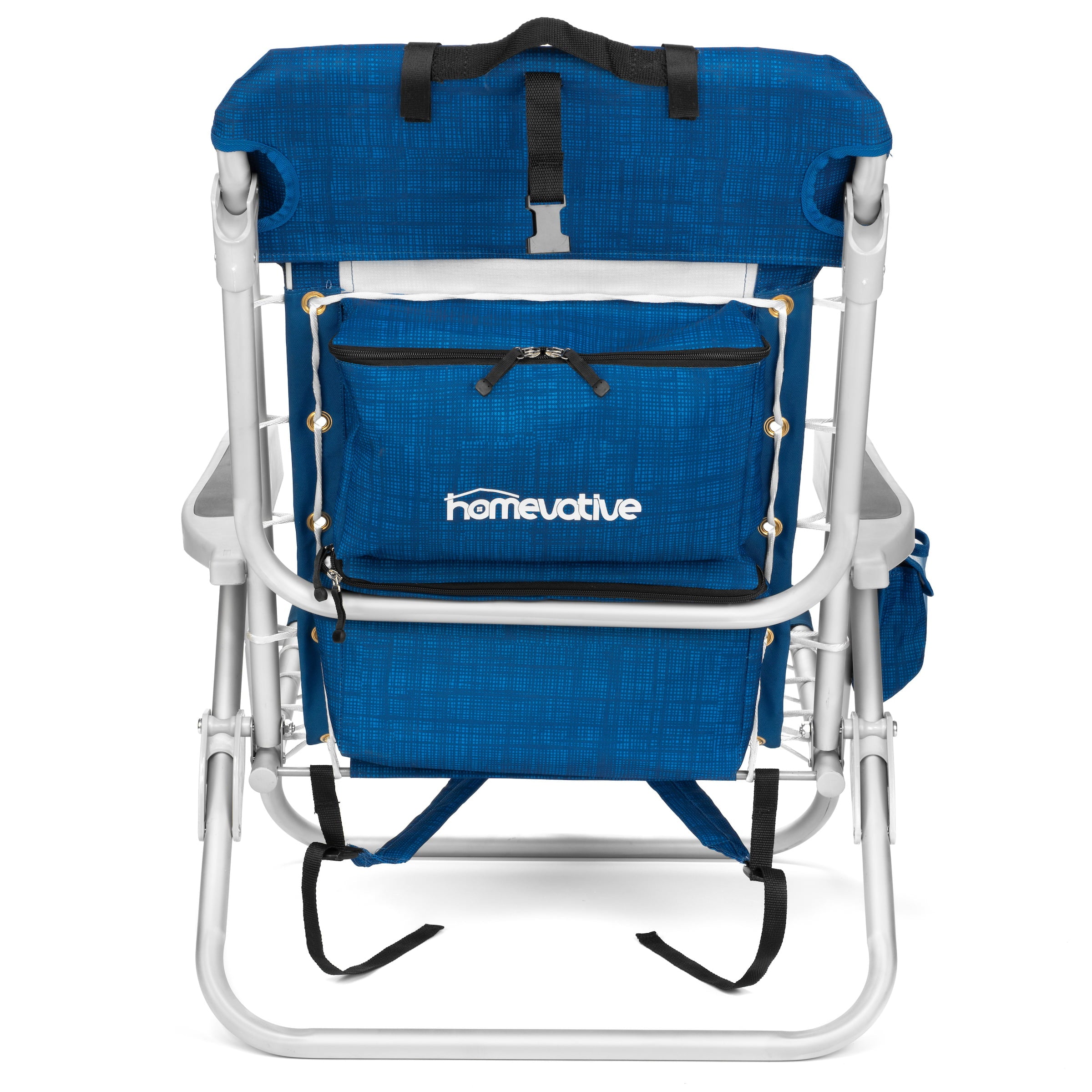 Homevative Folding Backpack Beach Chair with 5 Positions， Towel Bar， Blue