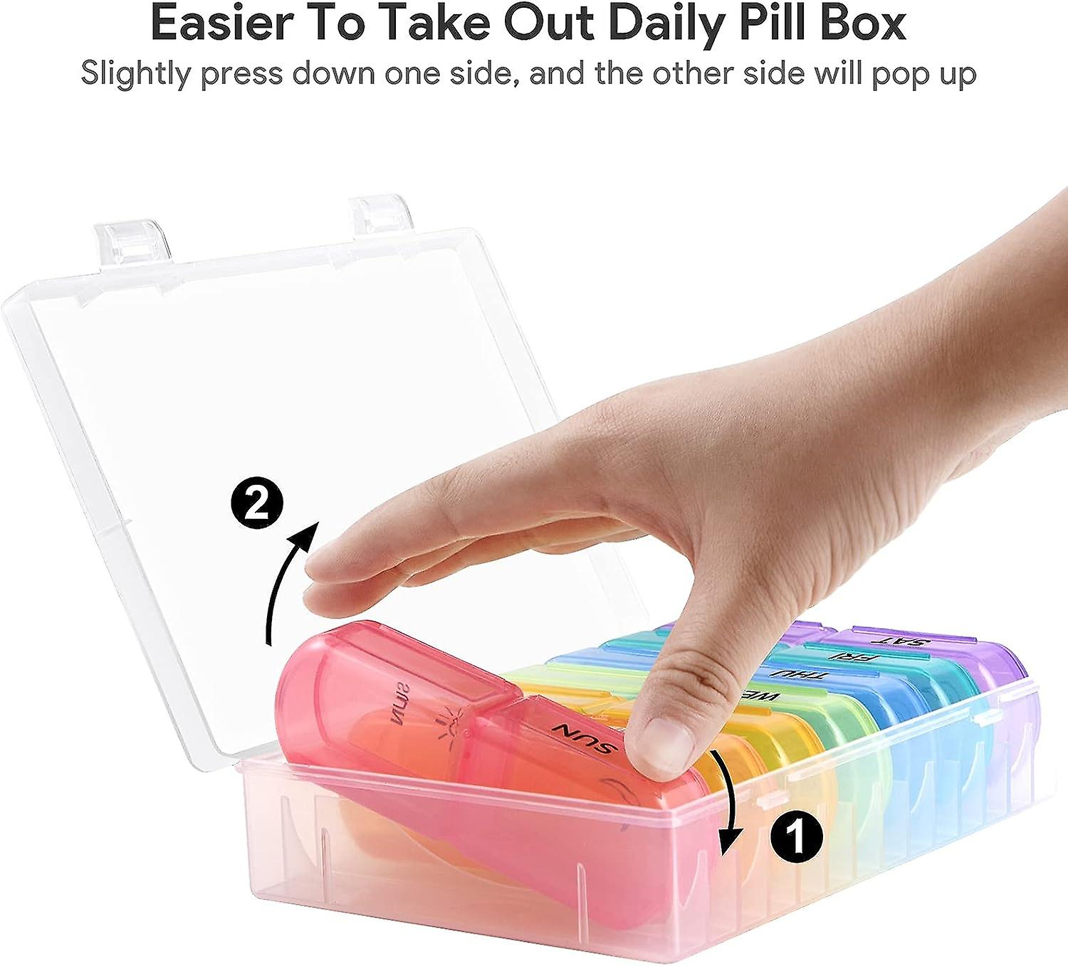 Large Weekly Pill Organizer 2 Times A Day，  7 Day Pill Box Case Am Pm Portable Travel Medicine Organizer Box Big Compartments For Pills Vitamin Fish O