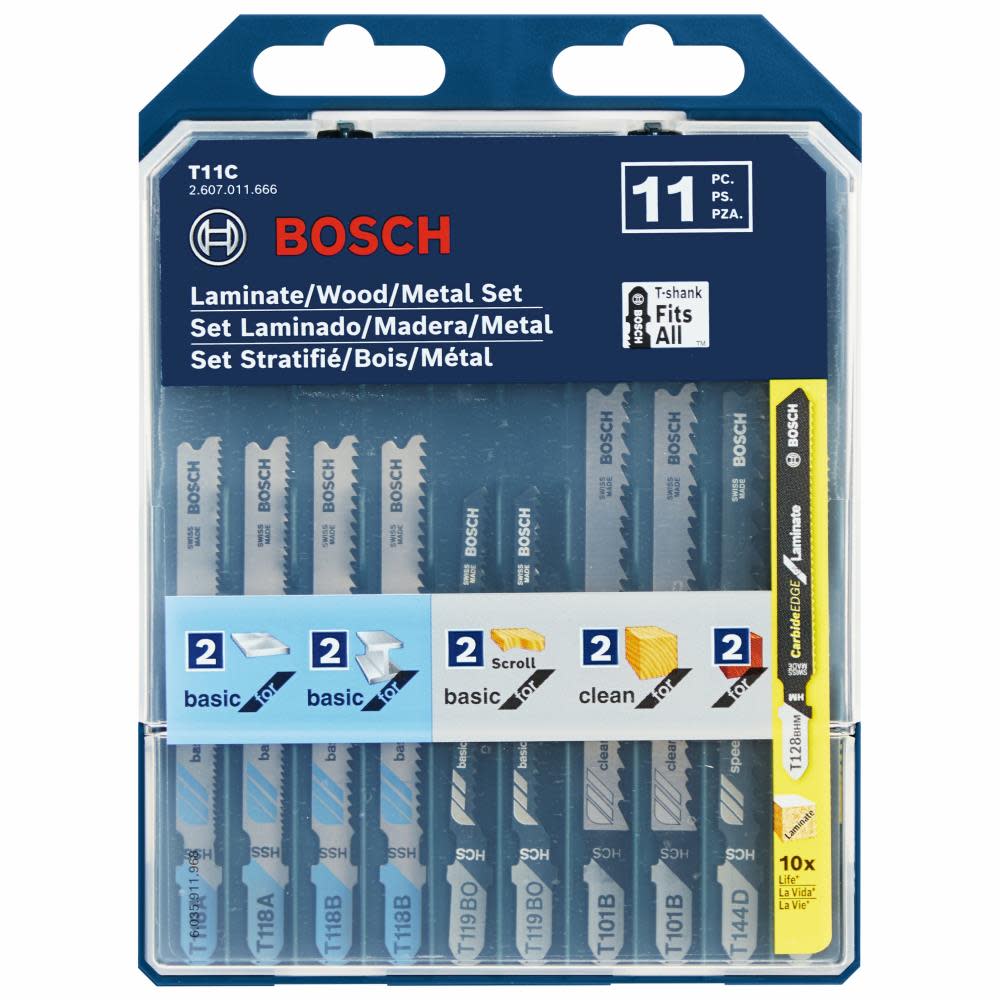 Bosch Jig Saw Blade Set 11pc Laminate/Wood/Metal T Shank