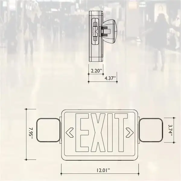 LED Emergency EXIT Sign with Back -up Battery, Two LED Flood Lights (Red) - 12.01*7.95*4.37