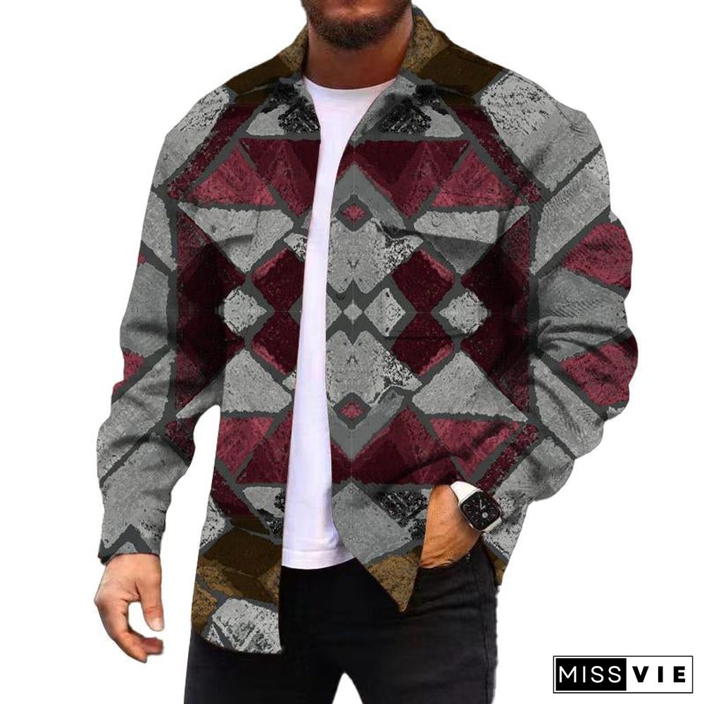 Men's Corduroy Print Long Sleeve Shirt Jacket 72420846YY