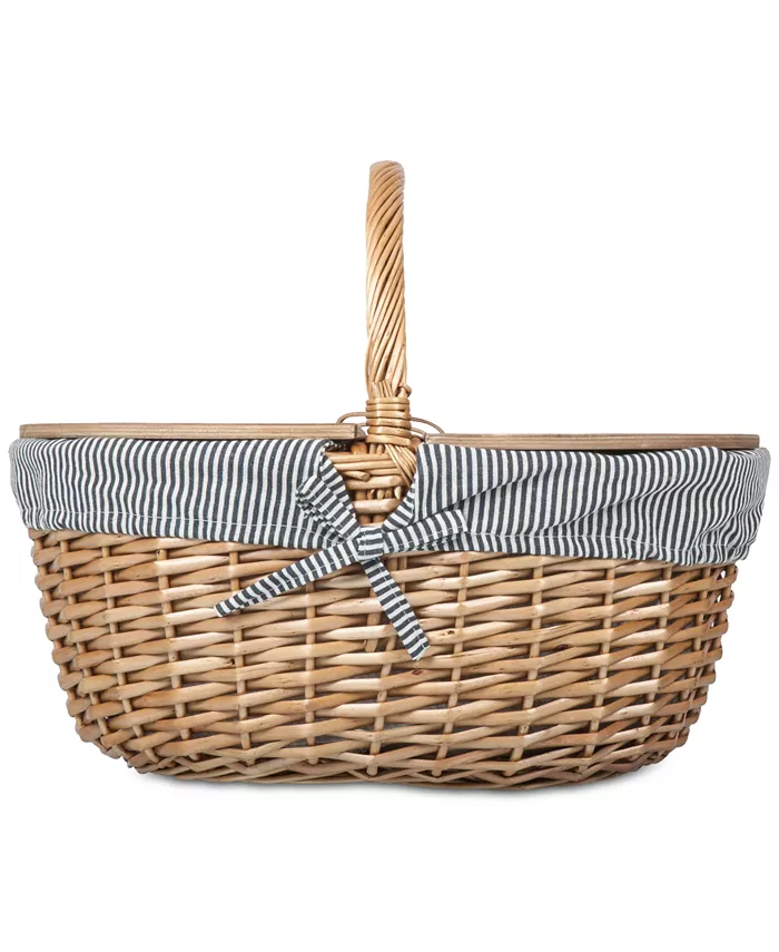 Picnic Time Country Navy and White Striped Picnic Basket