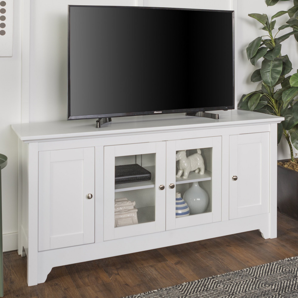 Transitional TV Stand  2 Wooden Doors Cabinet and Center Glass Door Cabinet   Transitional   Entertainment Centers And Tv Stands   by Declusia  Houzz