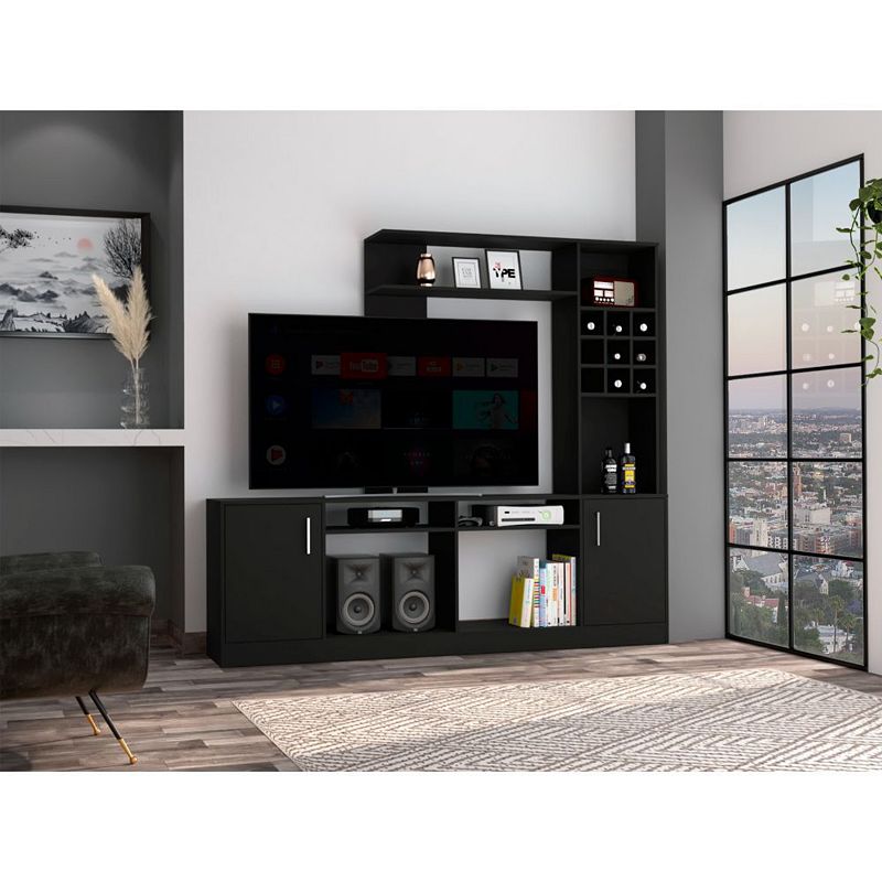 Vibrant Entertainment Center For TV▽s up 78， Double Doors Cabinet， Storage Spaces， Six External Shelves