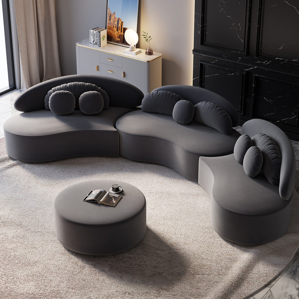 Velvet Sectional Sofa Set with Ottoman 7 Seat Curved Floor Sofa in Deep Gray   Contemporary   Sectional Sofas   by Homary International Limited  Houzz