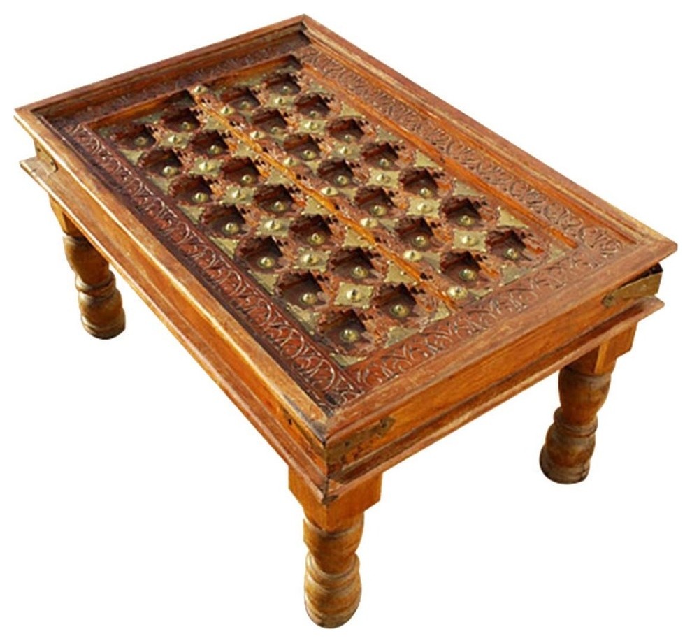 Golden Diamond Heritage Solid Wood  ampBrass Coffee Table   Traditional   Coffee Tables   by Sierra Living Concepts Inc  Houzz