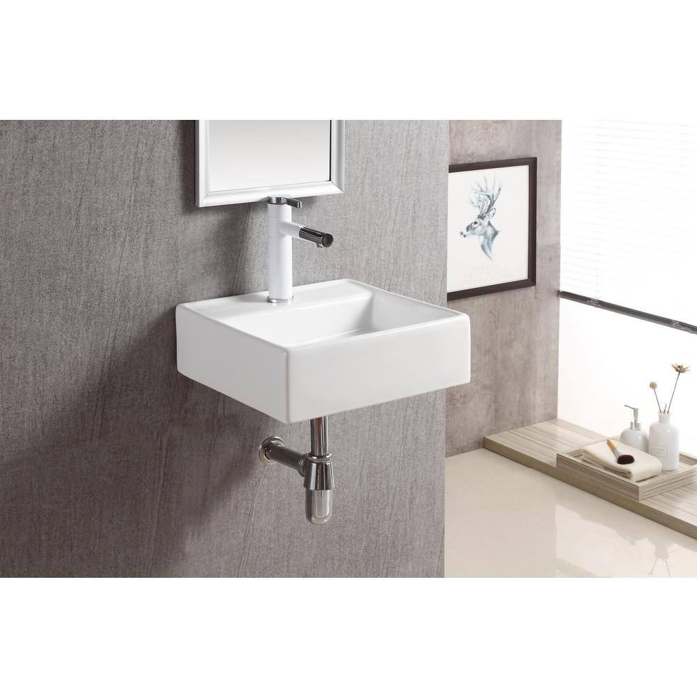 Elanti Wall-Mounted Square Bathroom Sink in White EC9868