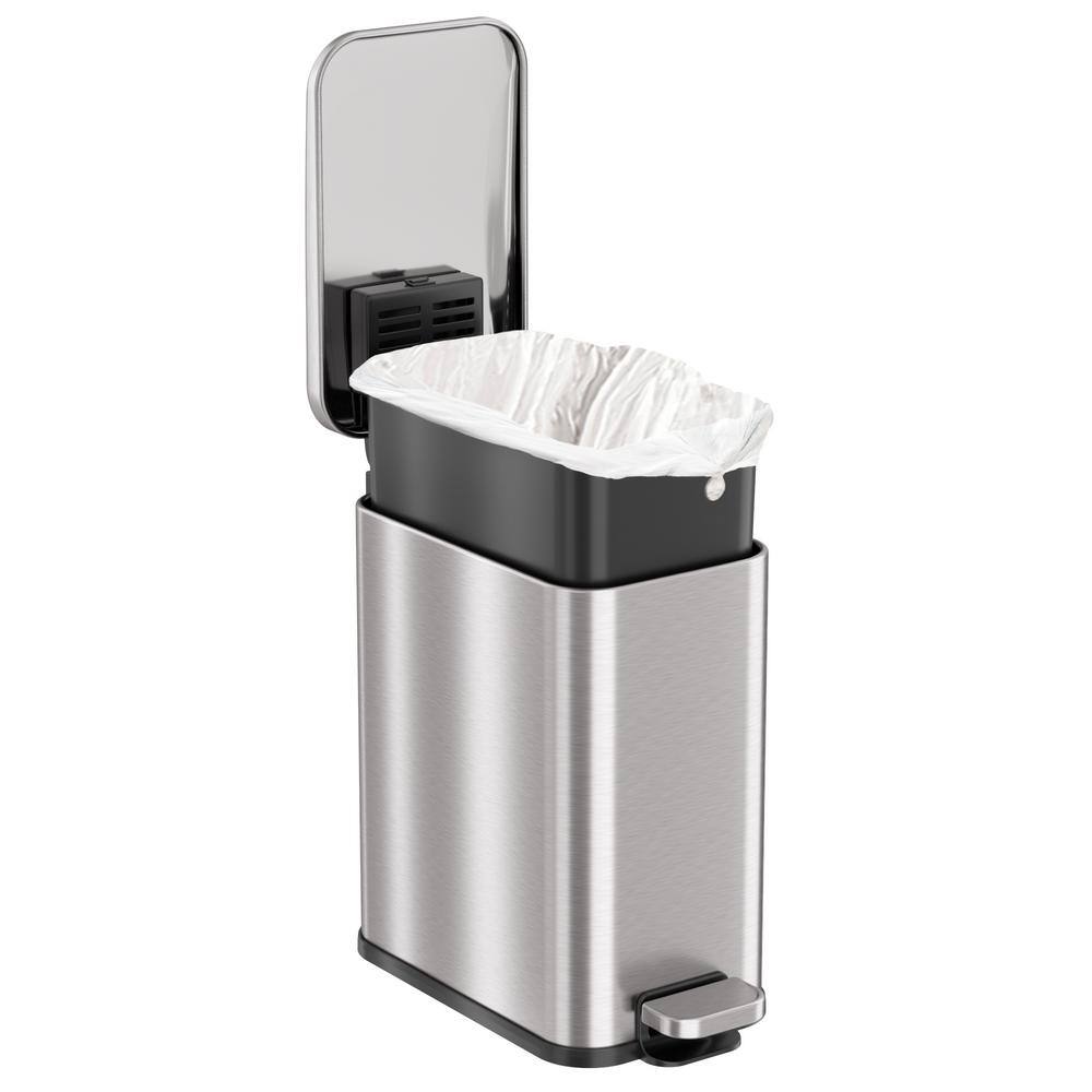 iTouchless 1.32 Gal.Trash Can SoftStep Slim Bathroom Step with AbsorbX Odor Filter and Removable Inner Bucket Stainless Steel PS01RSS