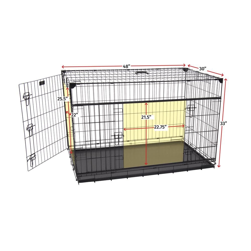 Lucky Dog 48 in. Sliding Double Door Dog Crate with Patented Corner Stabilizers, Removable Tray, Rubber Feet and Carrying Handle ZW 51548