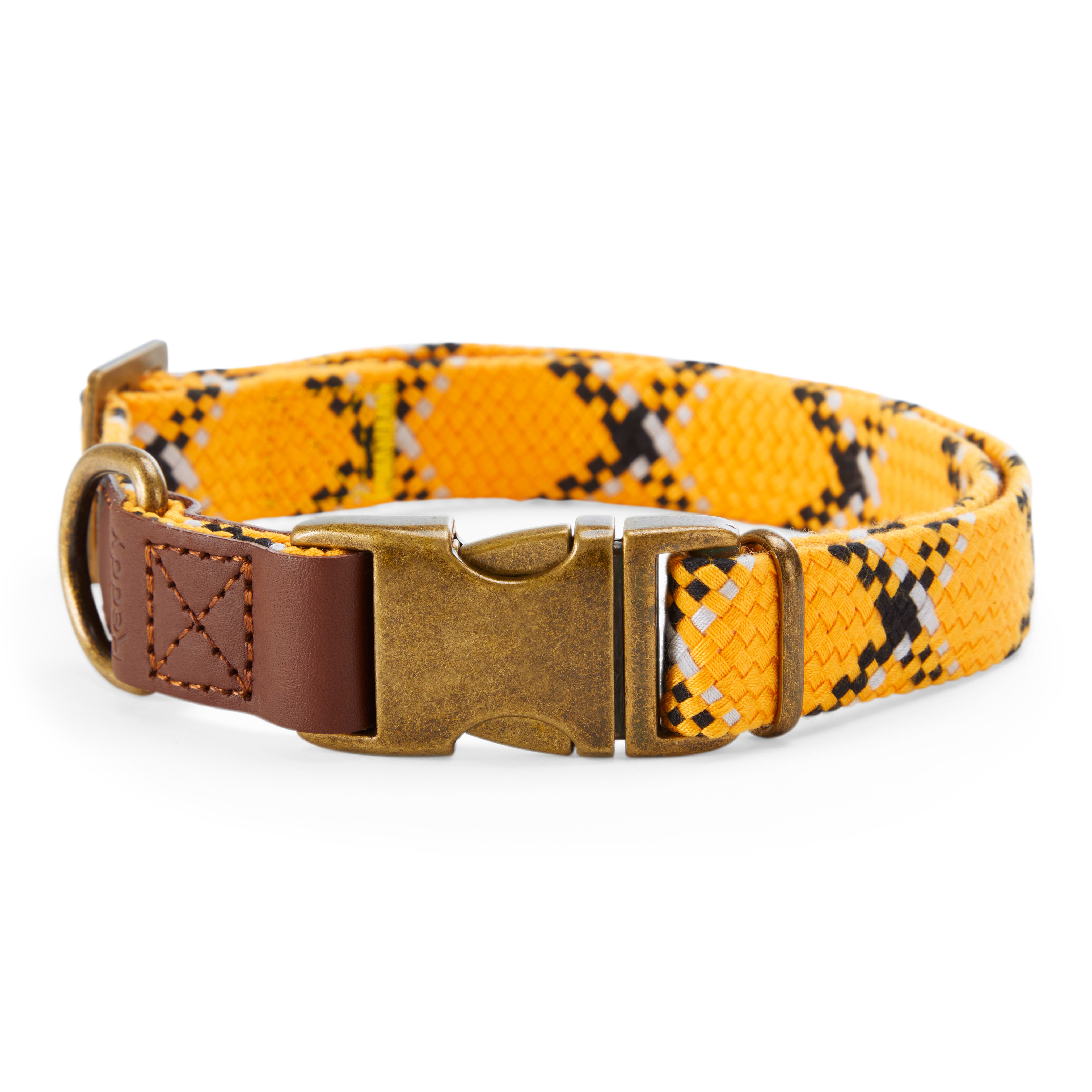 Reddy Yellow Plaid Woven Dog Collar， Large/X-Large