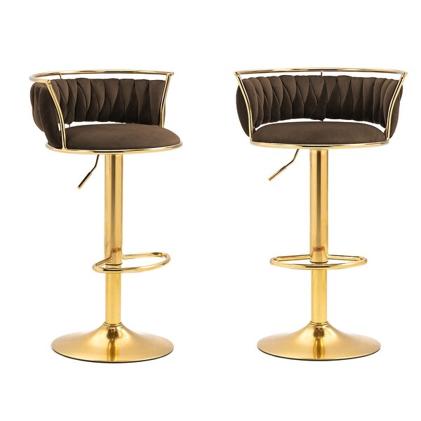 Velvet Swivel Bar Stools with Low Back and Footrest