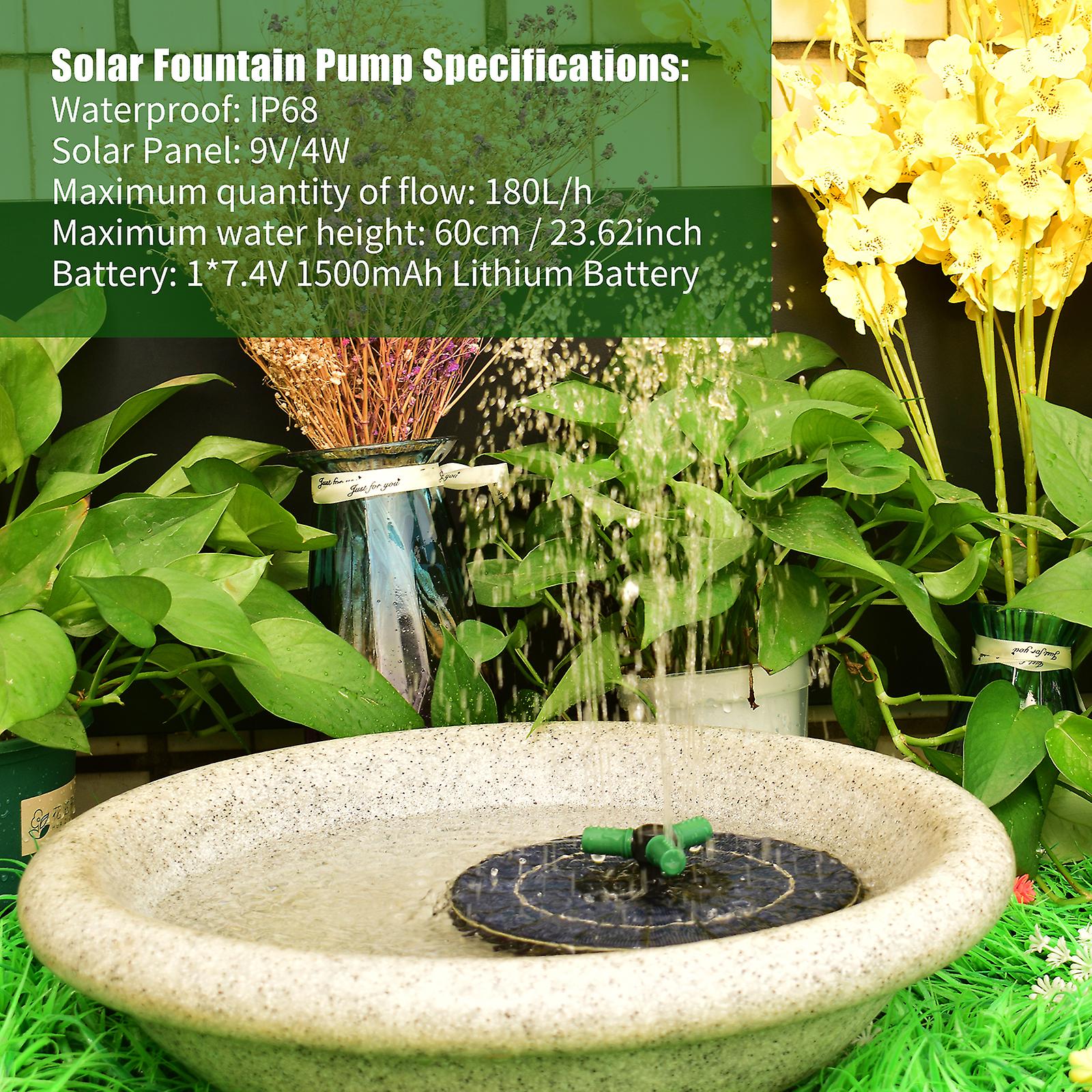 4w Colorful Solar Fountain Pump With 360rotatable Nozzle Rgb Led Light Solar Water Pump With Battery Free Standing Auto-shut Off Circle Fountain For B