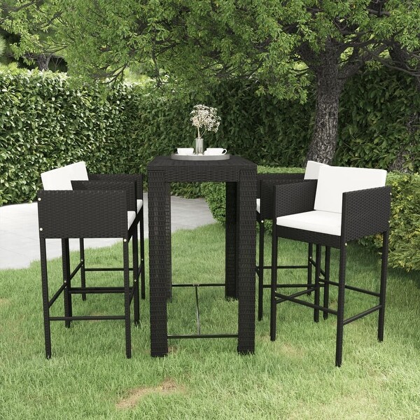 vidaXL Patio Bar Set 5 Piece with Cushions Poly Rattan Seating Multi Colors