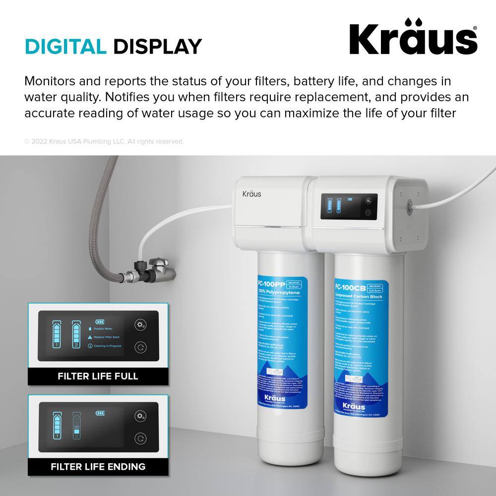 KRAUS Purita 2-Stage Carbon Block Under-Sink Water Filtration System with Digital Display Monitor FS-1000