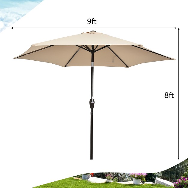 Costway 9ft Outdoor Market Patio Table Umbrella Push Button Tilt Crank Lift Burgundy beige tan blue