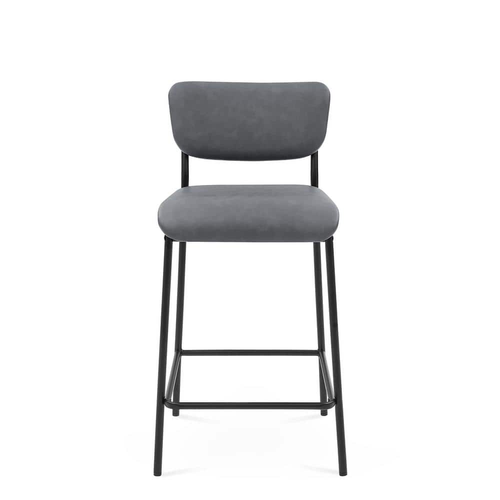 34.5 in. Gray Low Back Metal Bar Stools, Dining Chair Counter Stools with Footrest and Faux Leather Seat (Set of 2) HY02012Y