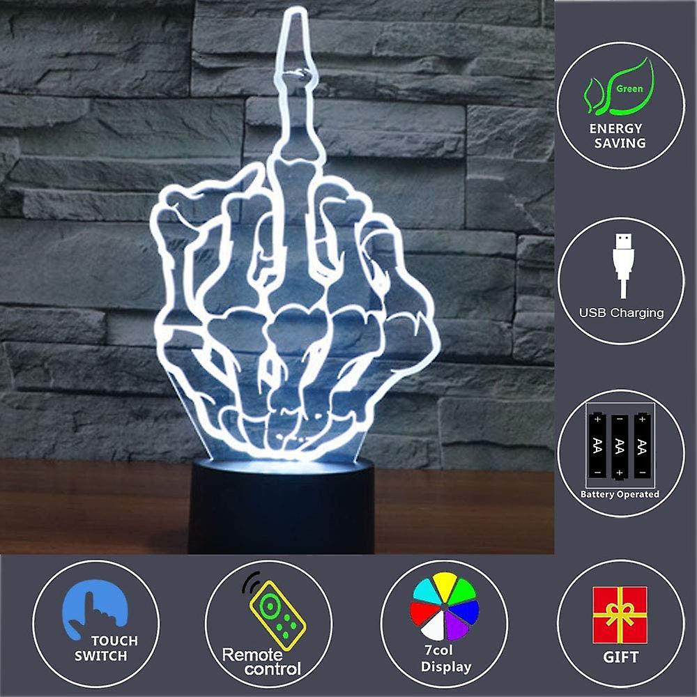 3d Optical Illusion Middle Finger Night Light Toy Lamp，remote Control，dimmable，battery Or Usb Powered，7 Colors Change Christmas Birthday Gift For Boys