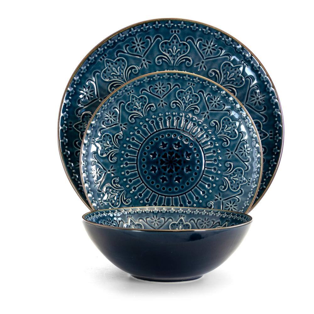 Elama Deepsea Mozaic 16-Piece Modern Sea Blue Stoneware Dinnerware Set (Service for 4) 985112659M