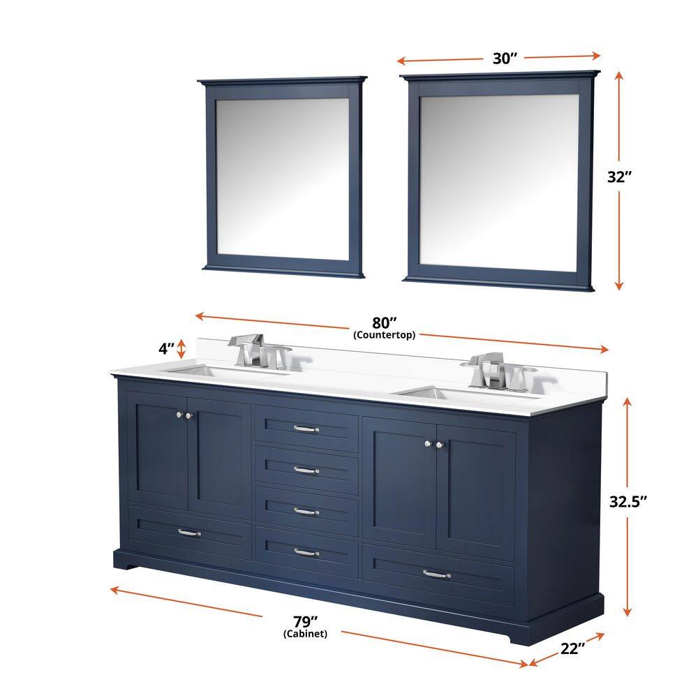 Lexora Dukes 80 in. W x 22 in. D Navy Blue Double Bath Vanity without Top LD342280DE00000