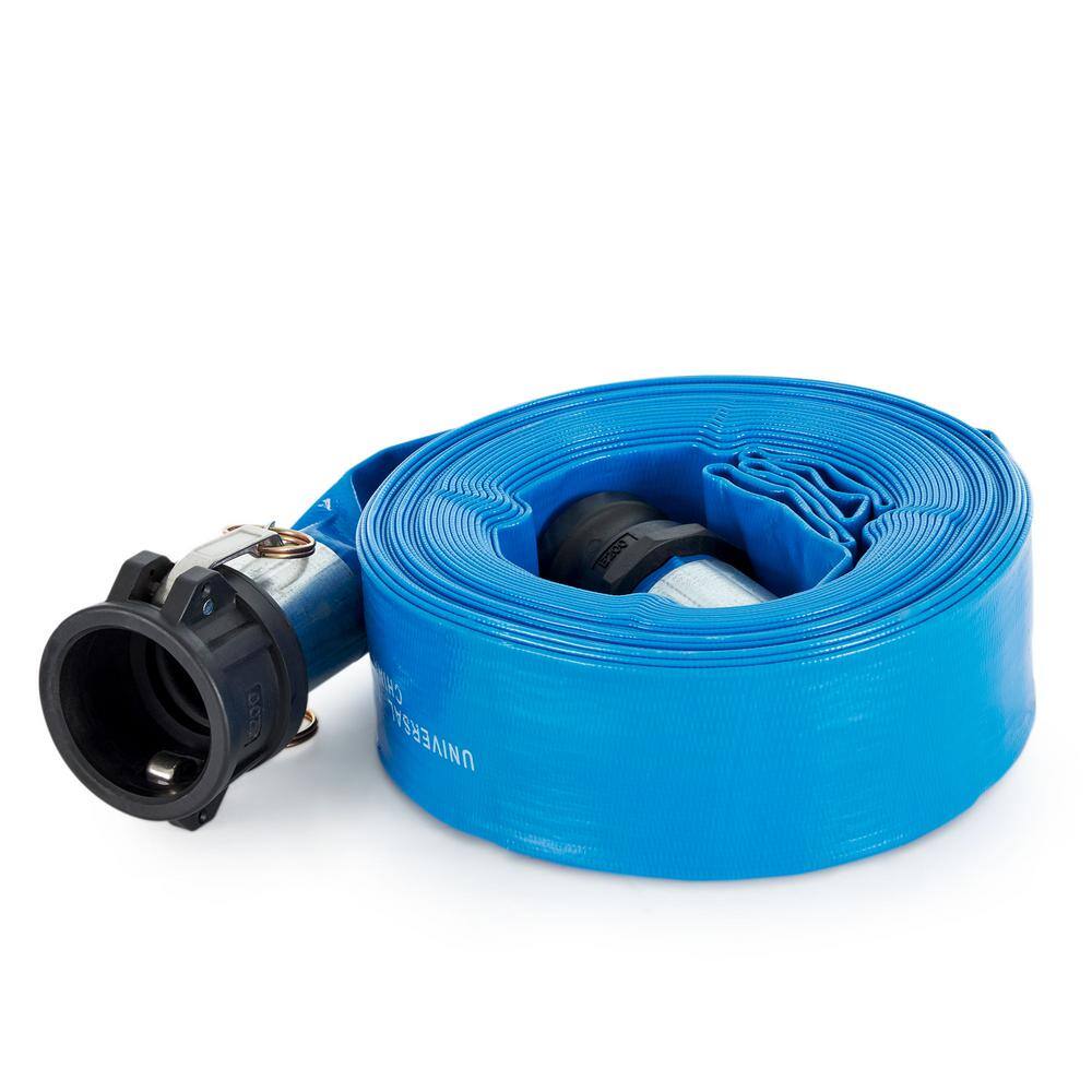 Apache 50 ft. Blue PVC Lay-Flat Discharge Hose with Poly Cam Lock Fittings APACHE-98138049