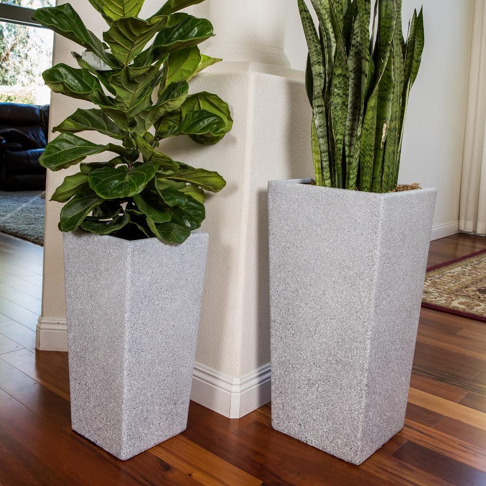 XBRAND 29 in. Tall and 24 in. Tall Grey Modern Nested Square Flower Concrete Pot Planter (Set of 2 Different Sizes) PL2915GR