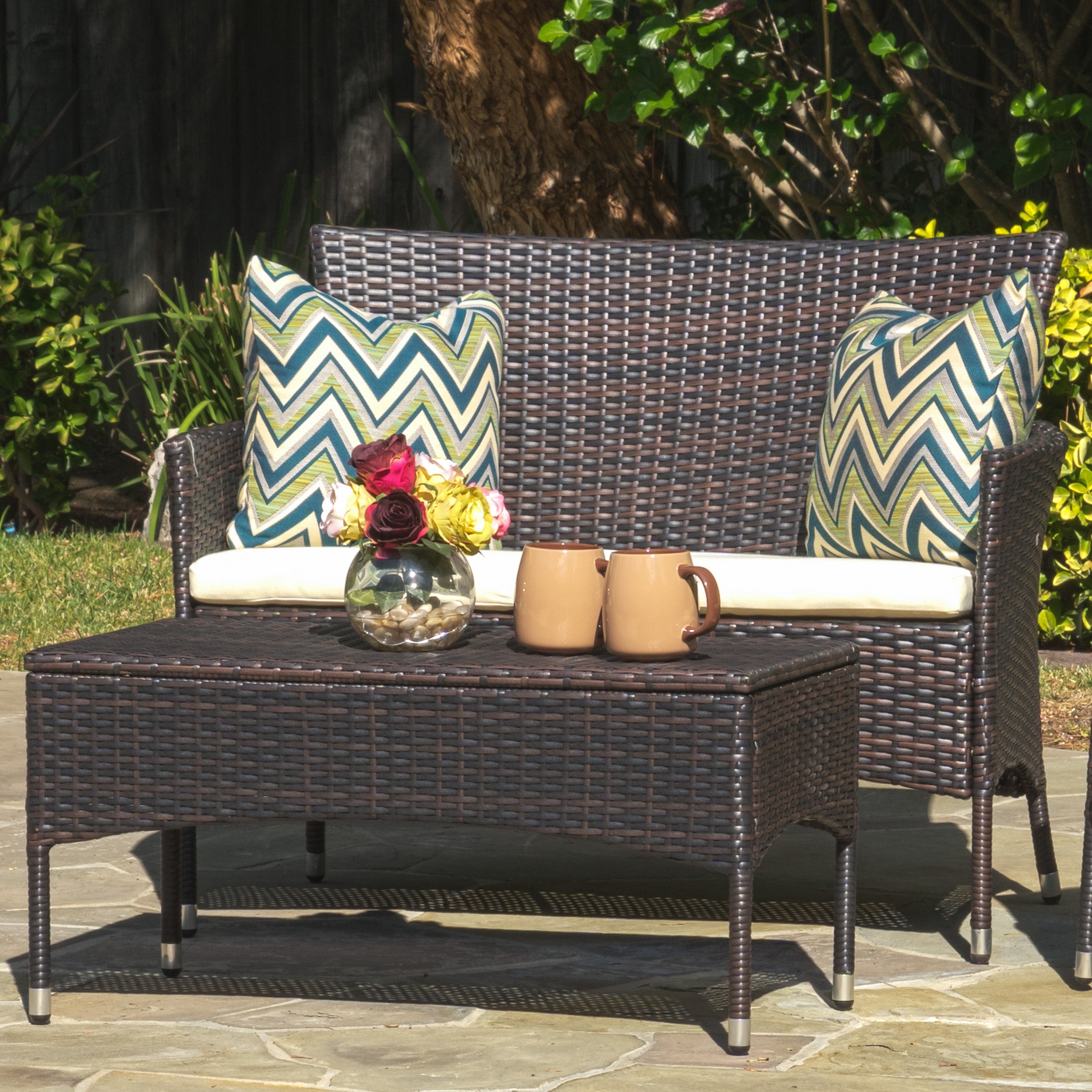 Montague Outdoor Wicker Loveseat and Coffee Table Set