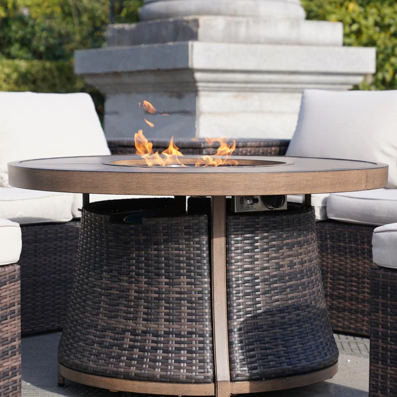 Patio Wicker Round Firepit Table   Tropical   Outdoor Dining Tables   by Abrihome  Houzz