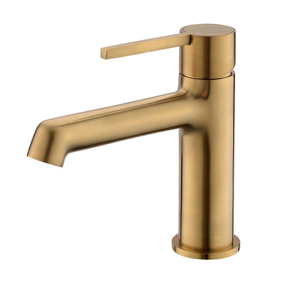 FLG Single Handle Single Hole Bathroom Faucet Deck Mount Brass Bathroom Sink Faucet in Brushed Gold CC-0125-BG