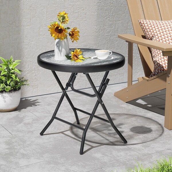 Outdoor Folding Tempered Glass Side Table Patio Bistro Coffee Table