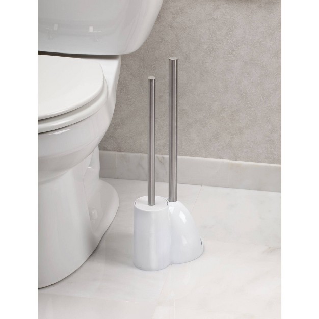 Idesign Toilet Brush With Holder And Plunger Set White