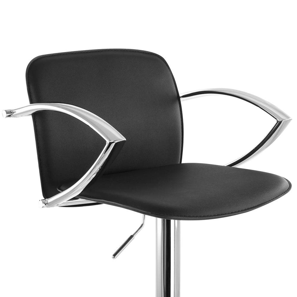 Elama 2-Piece Adjustable Faux Leather 34.25 in. Black Low Back Metal Bar Stool with Chrome Arm Rests and Base 985116748M