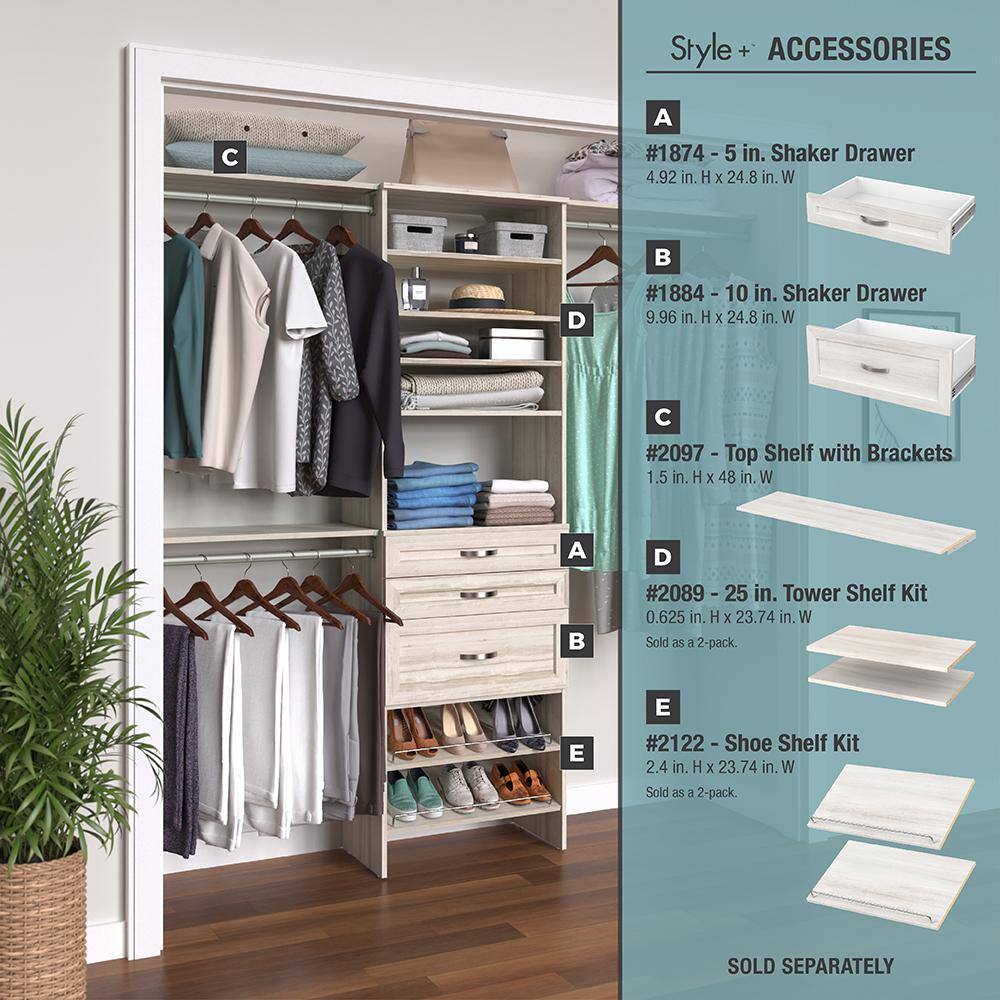 ClosetMaid Style+ 84 in. W - 120 in. W Bleached Walnut Wood Closet System 4367