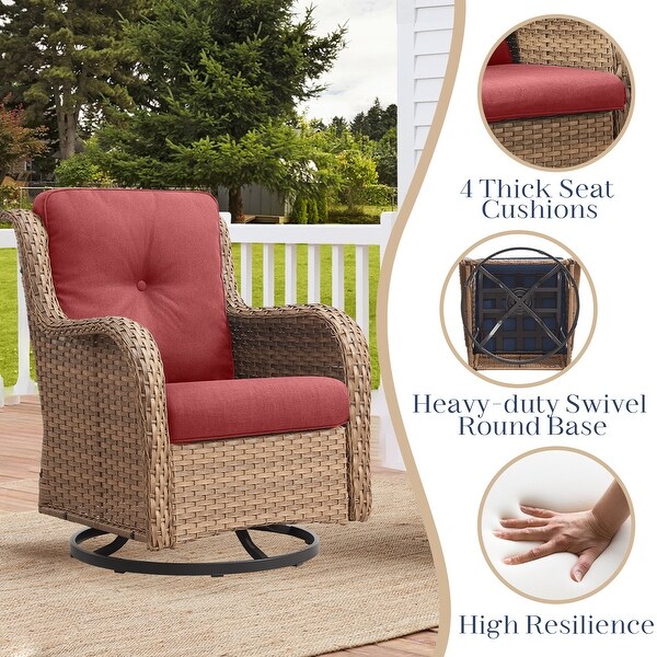 Pocassy PE Wicker Rocking Chair Swivel Chairs Glider Chair