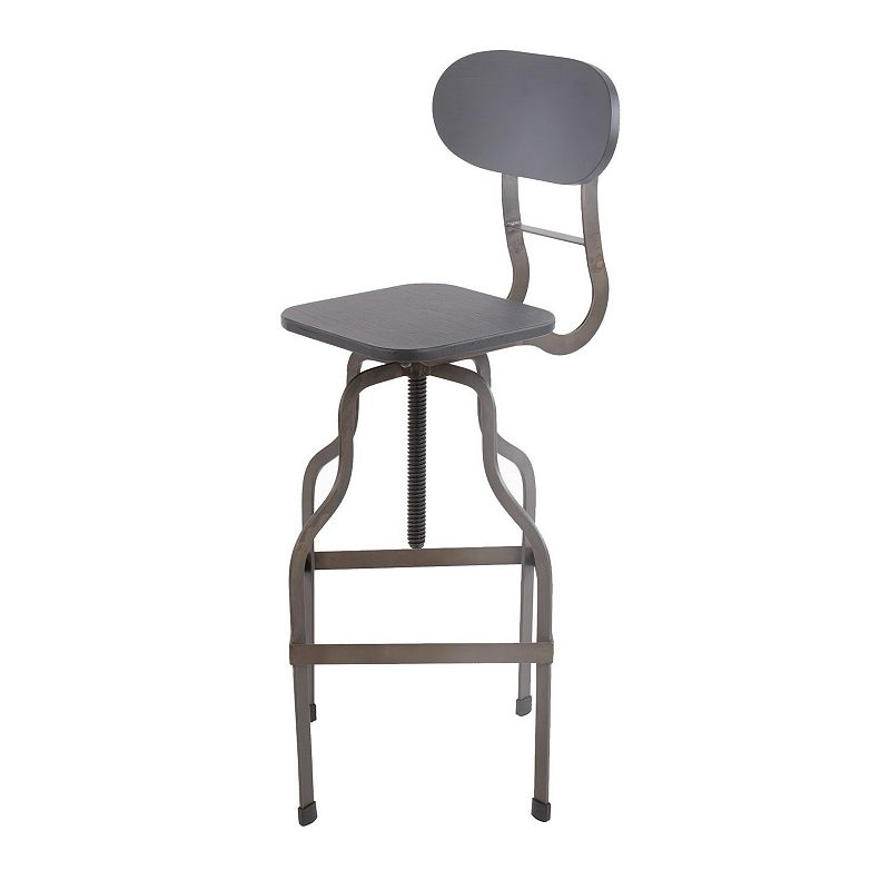 Industrial Style Wooden Swivel Bar Stool With Curved Metal Base， Gray