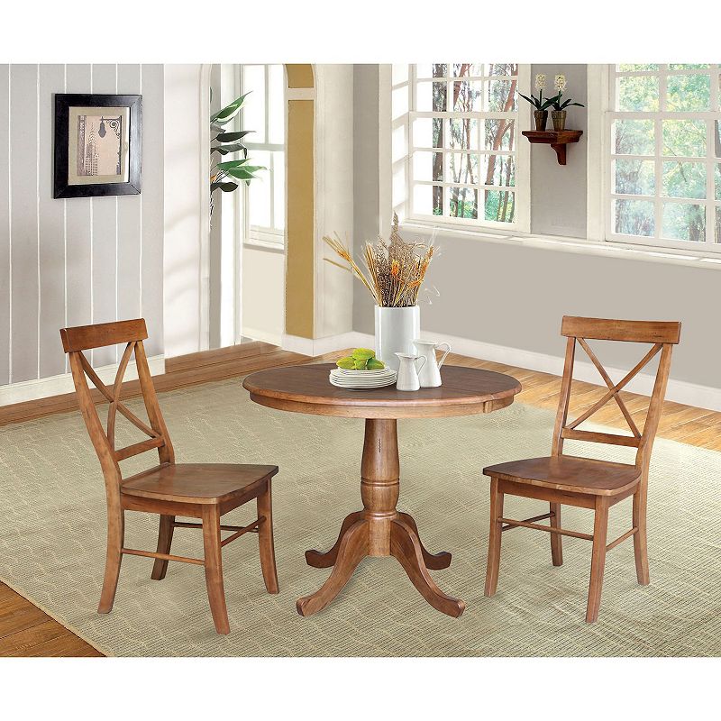 International Concepts 36-in. Round Extension Dining Table and Chairs 3-piece Set