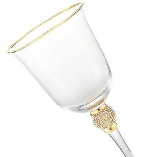 (Set of 6)  Luxurious Rose and White 18 oz. Wine Glass with Dazzling Rhinestone Design and Gold tone Rim BW-CZ0145Gx6