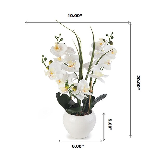 Enova Home Artificial Real Touch Orchids Faux Flowers Arrangement in White Ceramic Pot for Home Office Wedding Decoration