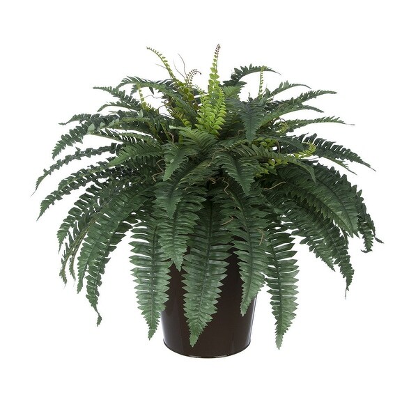 Faux Fern in Round Zinc Planter