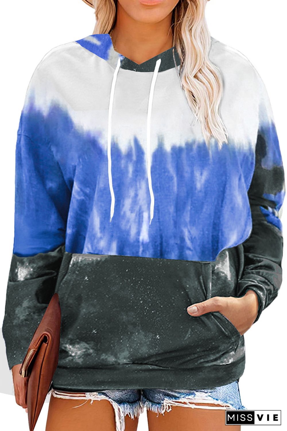 Blue Gradient Colorblock Pullover Plus Size Hoodie